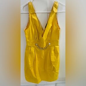 Vintage Y2K Dolce & Gabbana Yellow Mini Sexy Gold Chain Accent dress sz 42 / 6